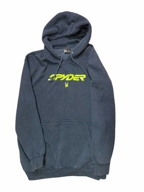 Spyder Navy Hoodie Pullover Neon Logo Men’s Large Athletic Sweatshirt